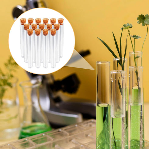 15x100mm Plastic Test Tubes with Lids, 15ml Clear Vials, Seal Cap, Transparent Cork Stoppers, 15 PCS