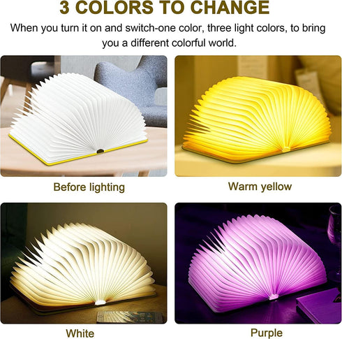 3D 3 (8.46 inch QXMGCBOK Elk Embossed Deer Book Lamp,USB Rechargeable Color Kids Night Light,LED Book Lights Multicolor