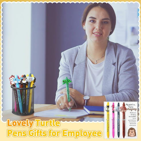 Sayglossy 40 Sets Funny Employee Appreciation Gifts Bulk Funny Animal Thank You Ballpoint Pens and Inspirational Cards