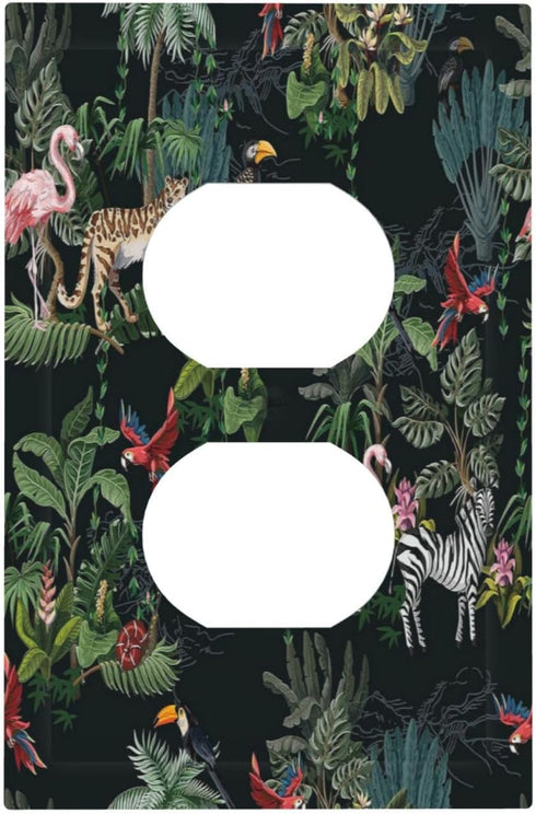Wild Jungle Animals Decorative Switch Plate Covers, 1 Gang Duplex Wall Plate, Nature Tropical Botanical Electrical