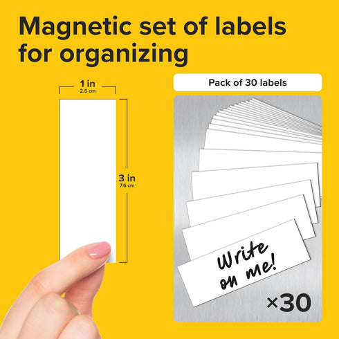 X-bet MAGNET Dry Erase Magnetic Labels, 30 pcs 1x3 - Reusable Sticky Notes for Refrigerator - Blank Magnet Stickers
