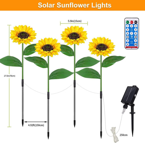 Indoor-4 Pack 8 Solar Sunfower Lights Outdoor& Sunflower Lights with Remote, Modes Home Garden Decor,Sunflowers Gifts