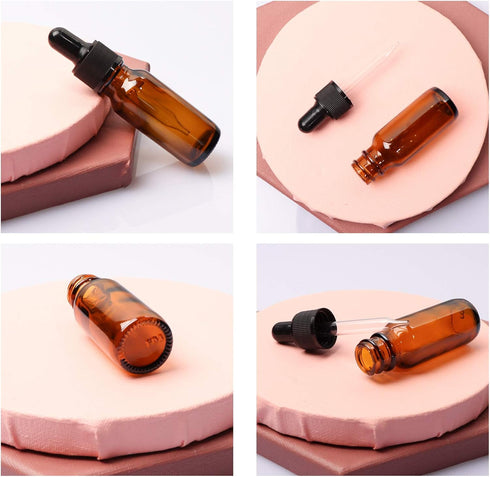 24 Pack 1/2 oz Amber Glass Bottles with Glass Eye Droppers for Essential Oils