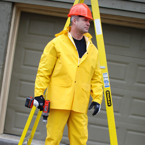 R9023FRL .35 MM 3-Piece Cordova Stormfront FR PVC/Polyester, Yellow Rain Suit, Storm Fly Front with Zipper/Snap