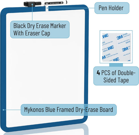 Mr. Pen Dry Erase Board, 14” x 11” Small White Board with Black Marker, Dark Blue Frame for Kids & Students