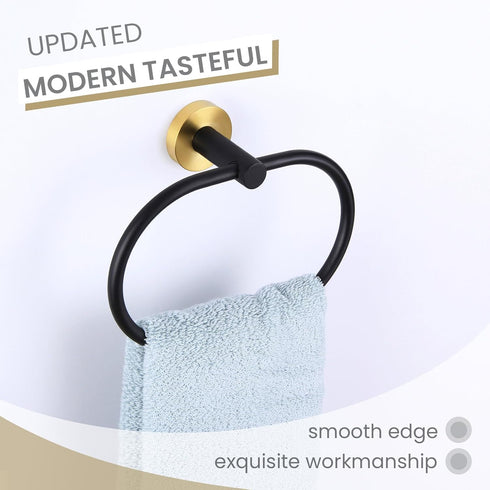 Towel Ring Black & Gold, Suyar Stainless Steel Hand Towel Holder, Oval Shape Towel Rack for Bathroom Wall
