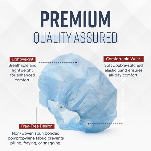 24" 100 Pack, 24" MEDICAL NATION Disposable Bouffant Caps Hair Net | Blue | Non-Woven, Non-Pleated Hairnets for Food