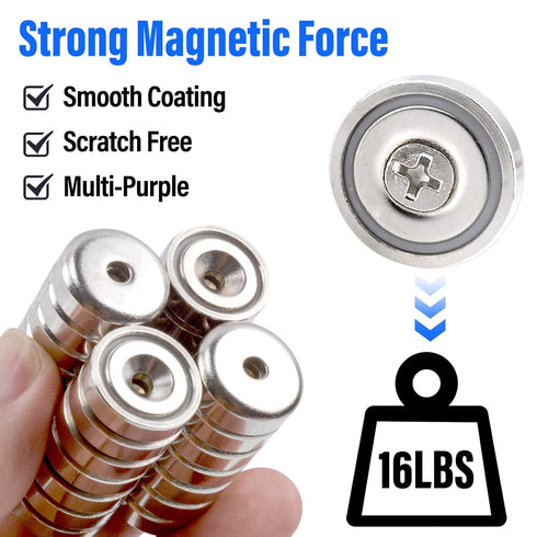 20Pcs Holes,0.63"(16mm) Countersunk Super Strong Round Base Cup Neodymium Magnets with Ring Rare Earth Magnets Heavy