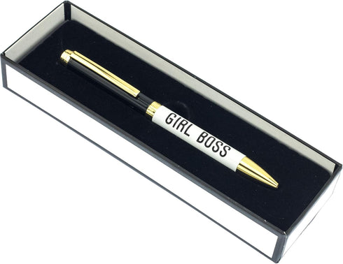 Graphique "Girl Boss" Fashion Pen, 5.5" Black Ink Ballpoint with Gold Finish & Gift Box, Unique Gift