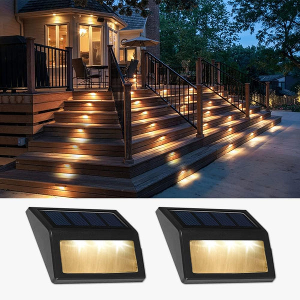 Solar Lights Outdoor - Waterproof Solar Powered Deck Step Lights for Patio, Garden, and Driveway (Warm White/2 Pack)