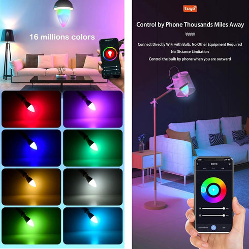 Bulbs 60W 450LM 5W Bulb 16 Bulb, 2.4G (E12) (2) Candelabra Smart Light Equivalent, LED Compatible with Alexa/Google