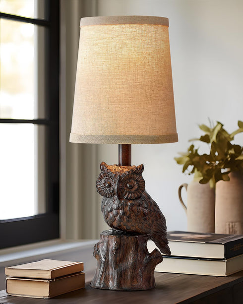 14.25" G-SAFAVA Small Table Lamp for Living Room Farmhouse Bedside Resin Single Lamp with Brown Owl Lamp Shape