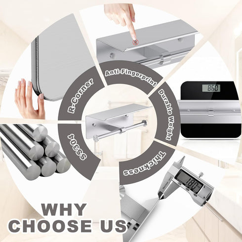 BryXvis Holder,304 No More Phone Drops, Family Friendly Rounded Corners,Toilet Paper Holder with Shelf,Double Roll Wall