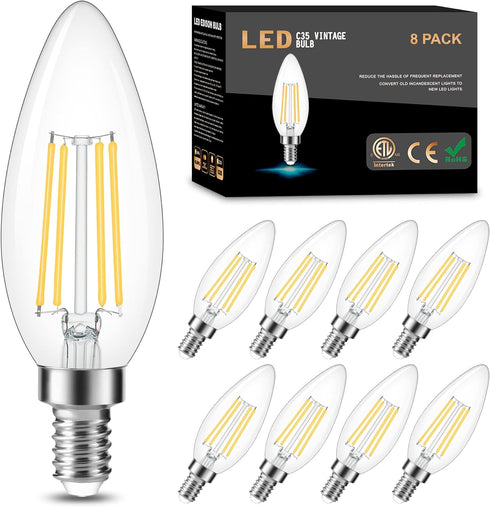 Cotanic Dimmable E12 LED Candelabra Bulb, 4000K Daylight, 60W Equivalent, 600LM, Vintage B11 LED Candle Shape, 8 Pack