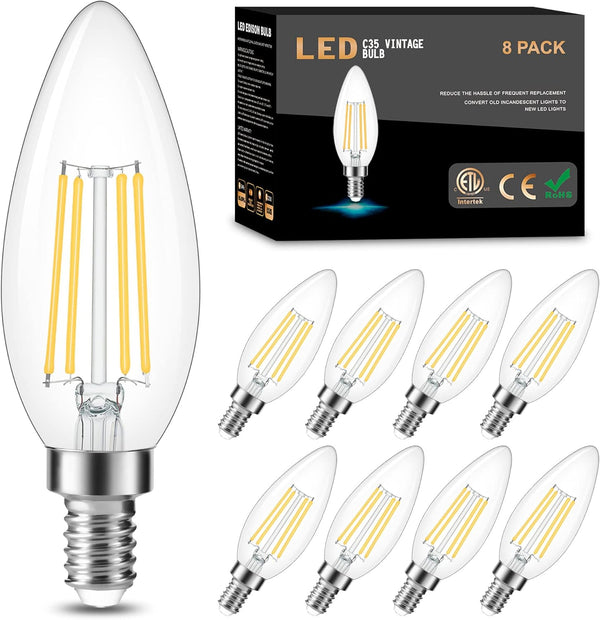 Cotanic Dimmable E12 LED Candelabra Bulb, 4000K Daylight, 60W Equivalent, 600LM, Vintage B11 LED Candle Shape, 8 Pack