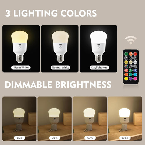 Rechargeable Light Bulb with Remote Control, 50W Equivalent, Battery Operated LED Bulbs, E26 Base, 1 Pack