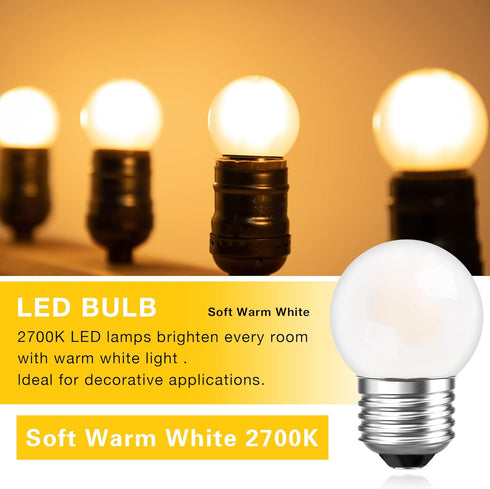 2 Pack G40 Low Watt LED Light Bulbs, 1.5W (15W Equivalent) E26 Base Warm White 2700K for Bedroom & Bathroom Decor