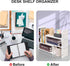 EARTHSON Desk Organizer Shelf, Expandable Bookshelf for Desk, Small Desktop Bookshelf, Mini Cute White Adjustable