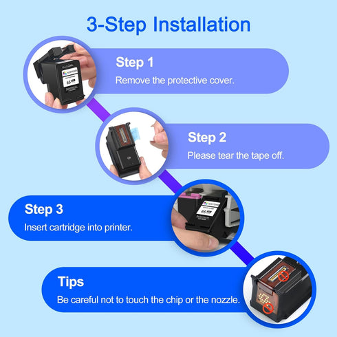 HP 65XL Black and Color Combo Pack Ink Cartridge Replacement for HP Envy 5052 5055 5058 Deskjet 2624 2652 2655 3720 (1