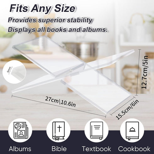 Crikele Acrylic Book Stand Holder - Coffee Table Book Stand,Open Cookbook Acrylic Book Display Stand,Magazines Clear