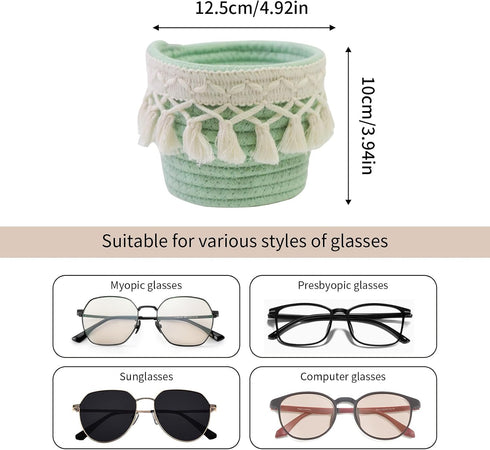 Glasses Holder for Nightstand Macrame Tassels Decor Eyeglass Holder Stand for Home Office Desk Storage Organizer