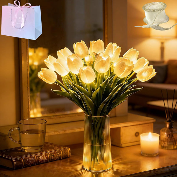 Giltpeak 20pcs LED Radiant Romantic Tulip Light with a Vase,13in Tulips Night