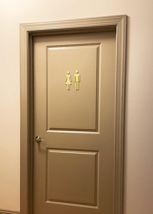 Premium Funny Bathrooms Signs Unisex Acrylic Adhesive Backed Bathroom Sign 7.8" (Golden Matte)
