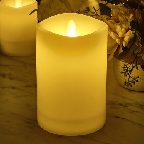 4x6 Inch 5-Hour Mikasa LED Wax Pillar Candle, White Wavy Flameless Candle with Dancing Flame Effect and Timer - Battery