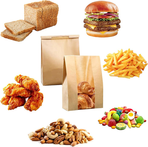 100 14"x8.3"x3.5" Packaging Pcs Large Bread Bags with Tin Tie & Clear Window, Paper Bakery Bags for Homemade Sourdough