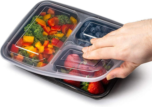10 Pack 10 3 Bexter Compartment Trays with Lids for Takeout and Food Storage / Section compartment for portion control