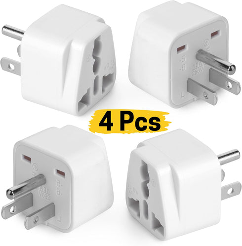 Bates- Universal Adapter, 4 Pack, Travel Adapter, UK to US Plug Adapter, Universal Plug Adapter Plug, Universal Travel Adapter, European to American Plug Adapter, Europe to US Plug Adapter