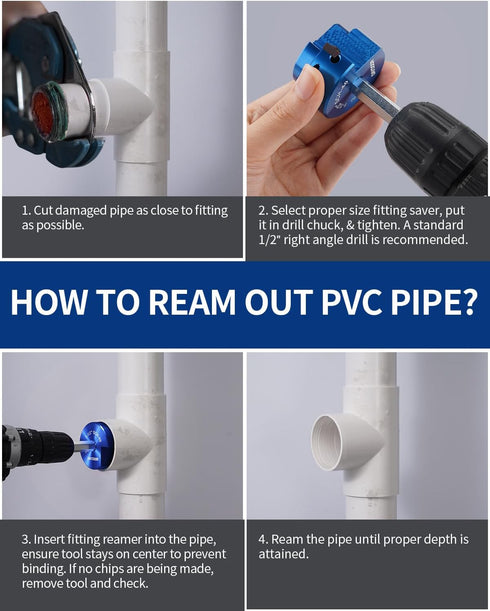 PVC Pipe Reamer 1-1/2'', Plastic Pipe Fitting Tool for Standard 1/2" Drill, Cleans Solvent Cement Residue