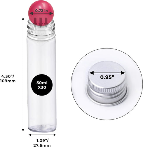 30 PCS Plastic Test Tubes with Caps (50 ml) - 1.09×4.30 Inches/28×109 mm Gumball Tubes as Storage Containers for Candy, Beads, Powder – Clear Test Tube for Sample Testing, Home & Party Décor