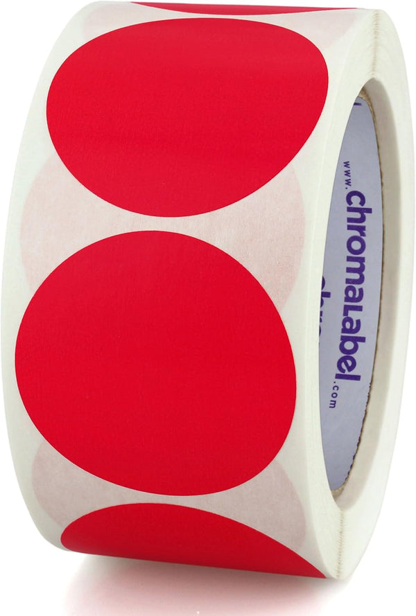 ChromaLabel 2 Inch Round Colored Stickers, Permanent Sticky Dots, Ideal for Arts and Crafts, 500 Red Sticker Dots per