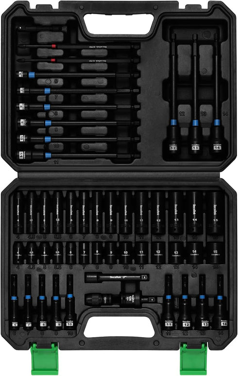 52PCS 1/4" Set Set, Metric(4-15mm), Set(6-14mm) 1/4" TecoTek Drive Impact Socket & Magnetic Nut Driver Deep & Shallow