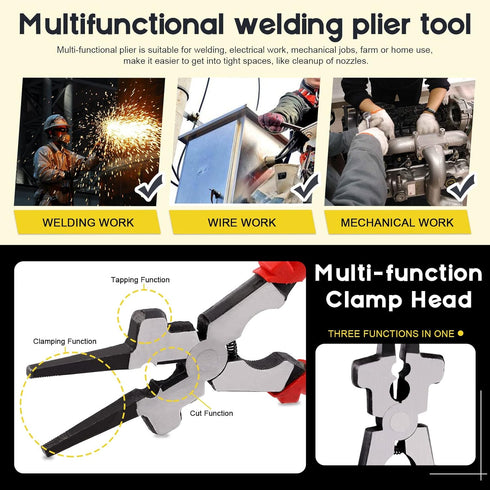 8" 6 Function MIG Welding Pliers - Dual-Sided Gage Standard Metal Gauge Measurement and Tungsten Carbide Scriber