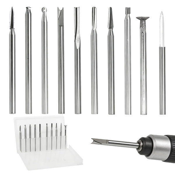 10 PCS Wood Carving Drill Bits Set for Dre-Mel Router and Rotary