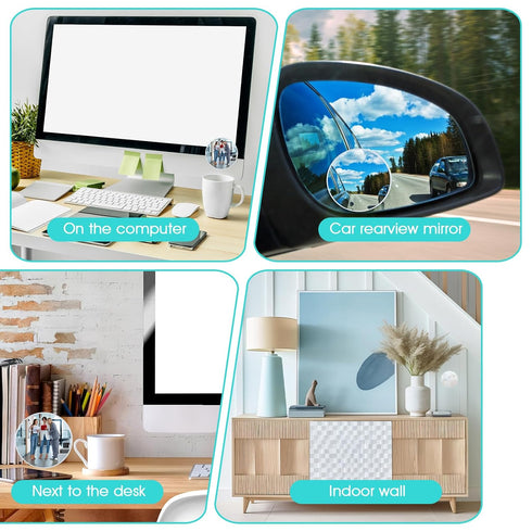 Fiyooau 2Pcs 2 Inch Office Cubicle Mirrors - Self-Adhesive Adjustable Rear View Mirror for Desk - Removable Monitor