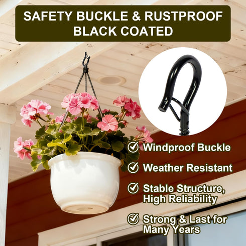 Yamlnke 2.16 Inches, 5 Pack, Heavy Duty Ceiling Screw Hooks with Safety Buckle, Black Metal, for Hanging Plants, String