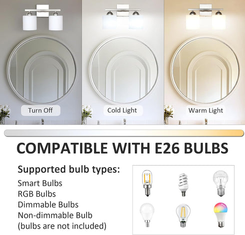 2 E26 Light Brushed Nickel Vanity Lights for Bathroom, Modern Bathroom Light Fixtures Over Mirror, Vanity Light