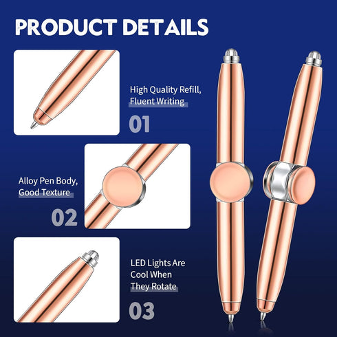 Chinco 2 Pieces Fidget Pen, Spinning Pen with LED Light, Multi Functional Stress Reducer Gift for Adults Students
