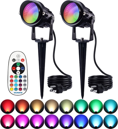 SUNVIE RGB Spot Lights Outdoor 12W LED Color Changing Landscape Lights with