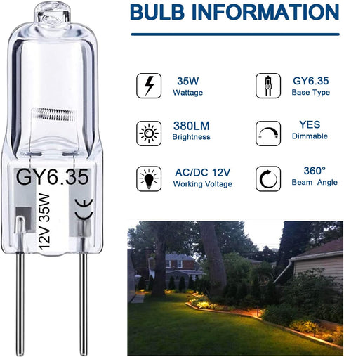GY6.35 Bulbs, 12V 35W Bulb 2 T4 G6.35 Bulb, Dimmable, 2700K 2 Bulb 2Pcs Light Crystal Clear Halogen Pin, JC Bi-Pin Base