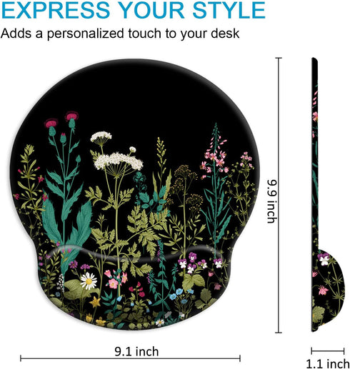 Ergonomic Mouse Pad with Wrist Support Gel, Cute Soft Wrist Rest Pad, Non-Slip Rubber Base, Garden Flowers