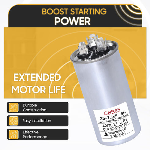 Seentech 35+7.5 uf AC CBB65 Dual Run Round Capacitor, Replacement Part for Condenser and Heat Pump