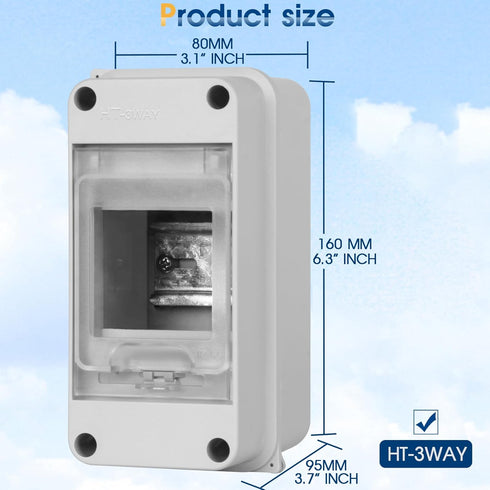 Waterproof Distribution Protection Box, IP65 ABS Plastic Breaker Electrical Box with Transparent Cover for Circuit