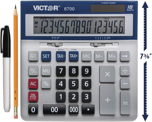 Victor 16-Digit Desktop Calculator, Silver and Blue