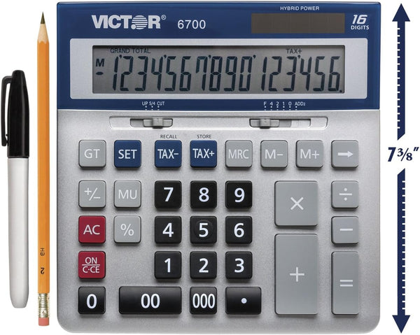 Victor 16-Digit Desktop Calculator, Silver and Blue