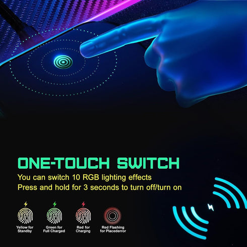 GIM Wireless Charging RGB Gaming Mouse Pad, 15W, LED Mouse Mat 800x300x4MM, Extra Large Non-Slip Rubber Base