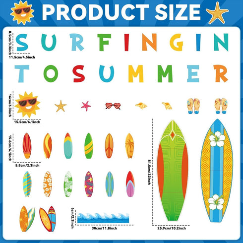 Summer Classroom Bulletin Board Decorations Surfboard Surfing Bulletin Board Set Surfing Into Summer Paper Cutouts for Surfboard Sign Teacher SClassroom School Home Kindergarten Supplies by CHUNNIN
